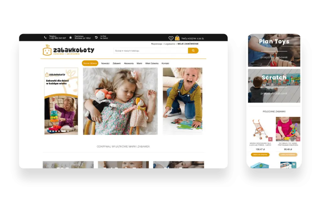 Sklep internetowy Zabawkoboty oferujący kolorowe zabawki dla dzieci z intuicyjnym panelem zarządzania