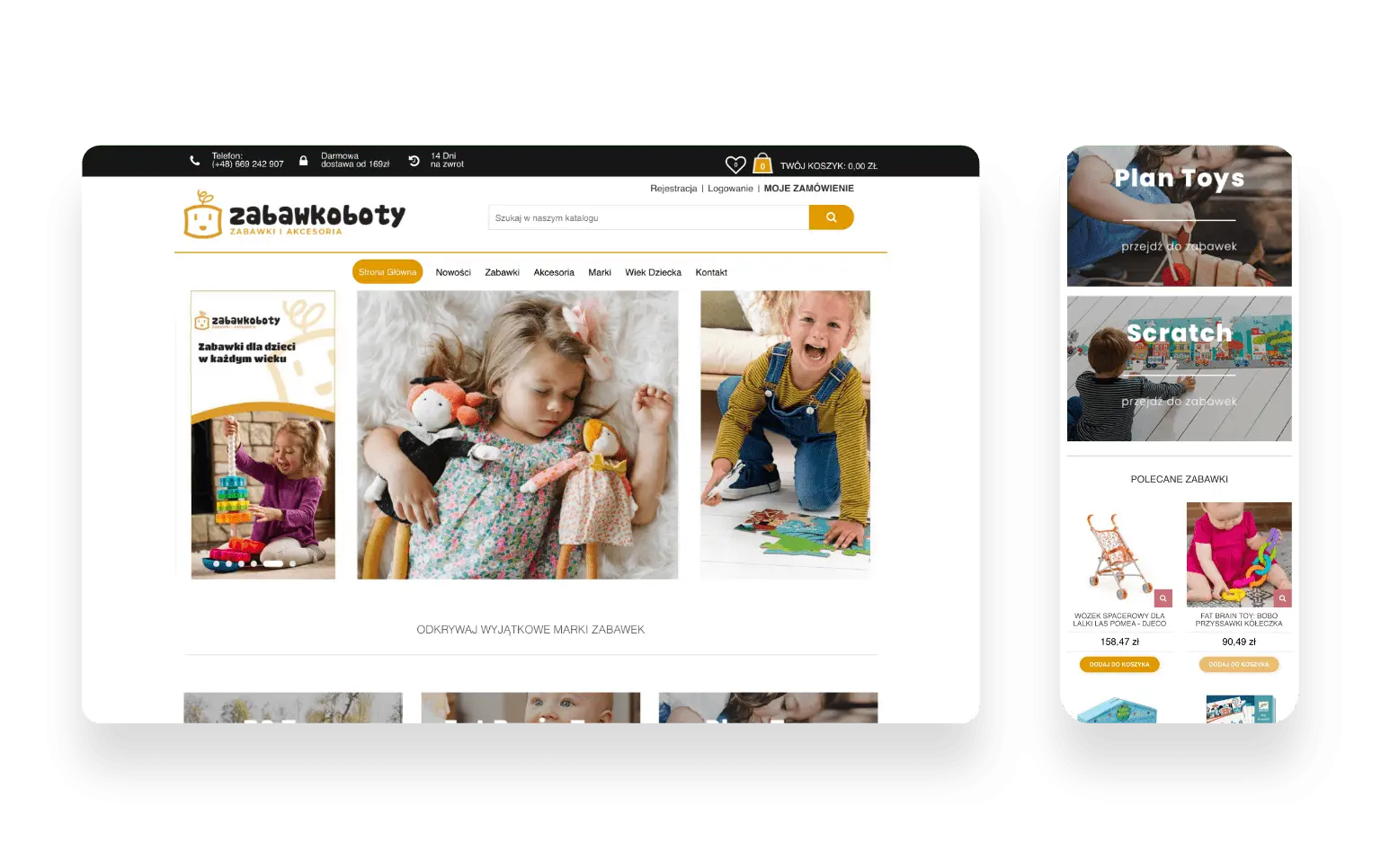 Sklep internetowy Zabawkoboty oferujący kolorowe zabawki dla dzieci z intuicyjnym panelem zarządzania