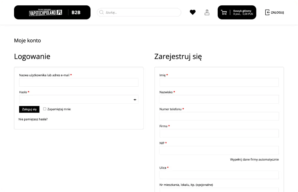 Nowoczesna strona internetowa hurtowni e-papierosów Vapetechpoland z panelem administracyjnym i integracją systemów