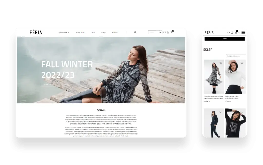 Nowoczesny sklep internetowy Feria z modą minimalistyczną i naturalnymi materiałami