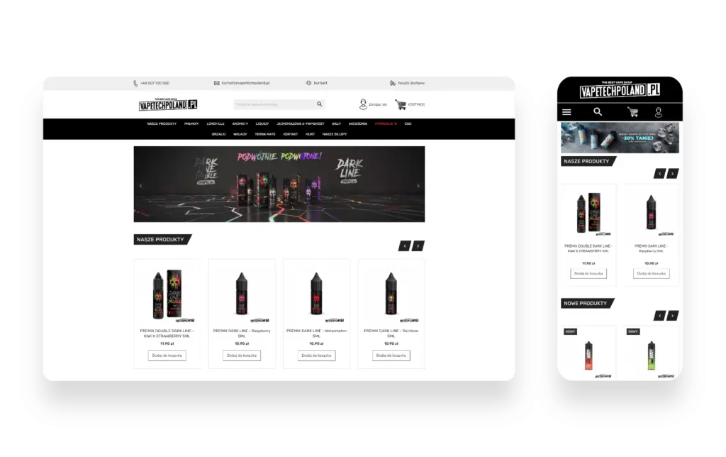 Sklep internetowy Vapetechpoland z e-papierosami i liquidami zaprojektowany przez SMART Agency