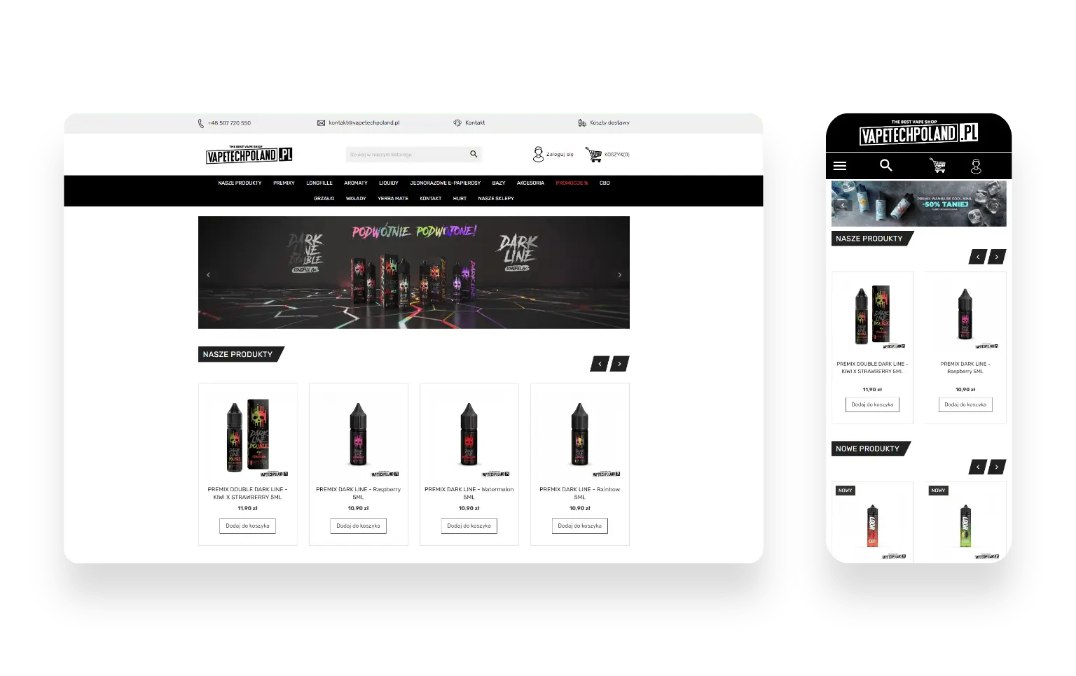 Sklep internetowy Vapetechpoland z e-papierosami i liquidami zaprojektowany przez SMART Agency