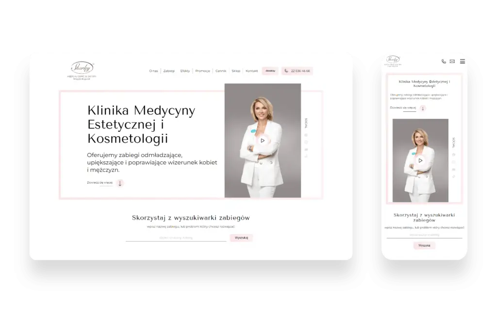 Nowoczesna strona internetowa kliniki medycyny estetycznej Sharley z Warszawy z animacjami i filmami w tle