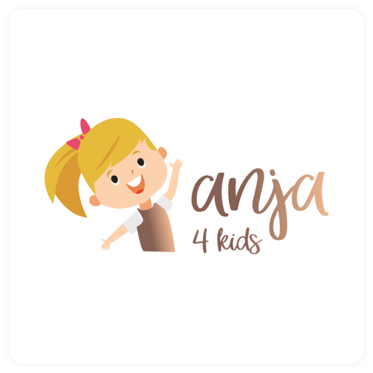 Logo Anja 4 Kids z kolorowymi literami i motywem dziecięcym