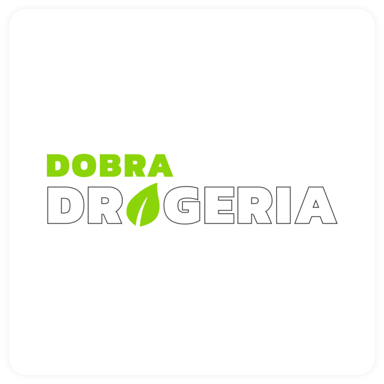 Logo Dobra Drogeria z nowoczesnym zielonym liściem i eleganckim napisem