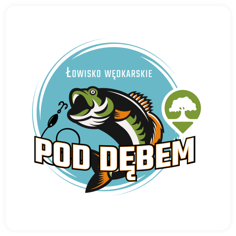 Logo Lowisko pod dębem z grafiką drzewa i nazwą firmy w nowoczesnym stylu