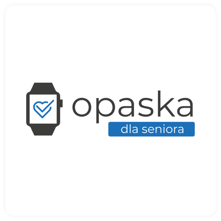 Logo opaski dla seniora z czytelnym napisem i prostym symbolem opieki