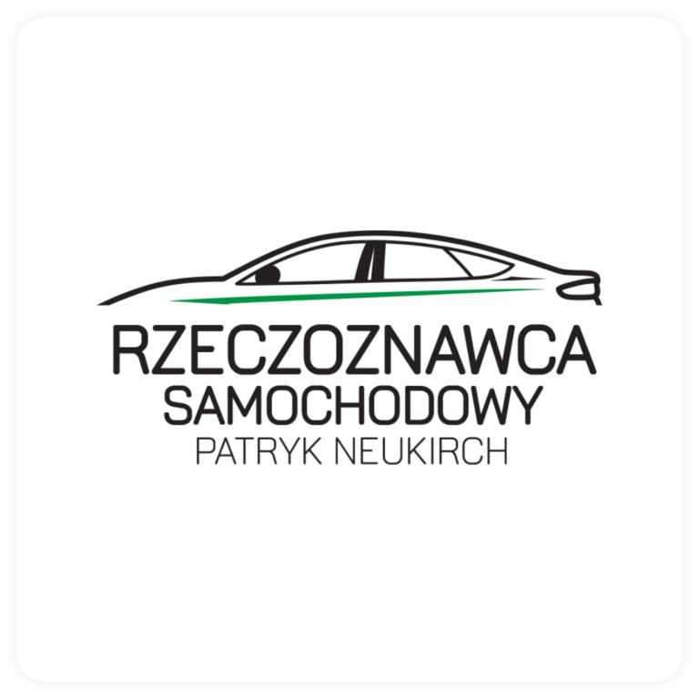 Logo rzeczoznawcy samochodowego Patryk Neukirch z nowoczesnym symbolem auta