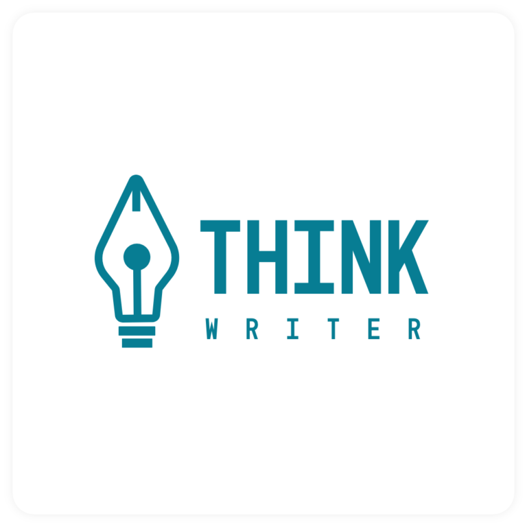 Logo Thinkwriter w nowoczesnym stylu na białym tle
