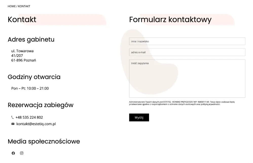 Nowoczesna i czytelna strona internetowa kliniki medycyny estetycznej Estetiq z Poznania