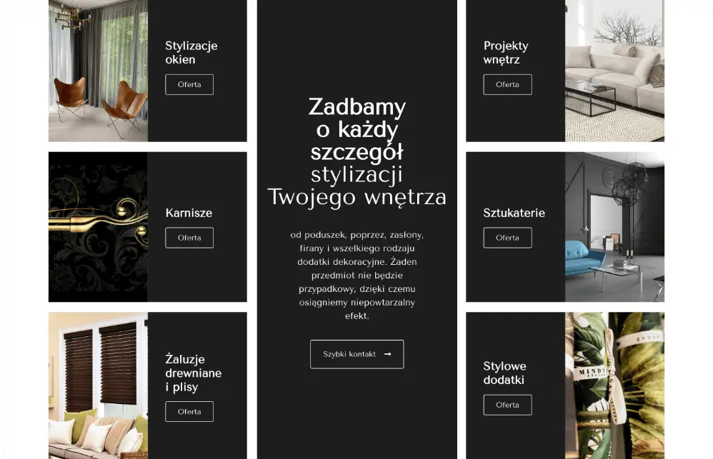 Strona internetowa Anbert z aranżacją wnętrz specjalizująca się w zasłonach i firanach