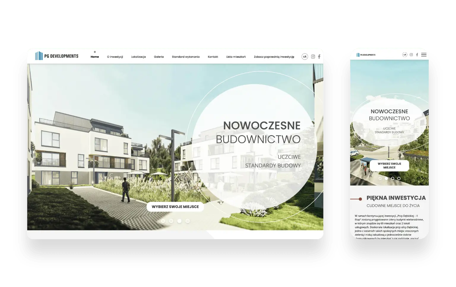 Interaktywny projekt strony internetowej PG Developments z wyszukiwarką mieszkań i planami pięter