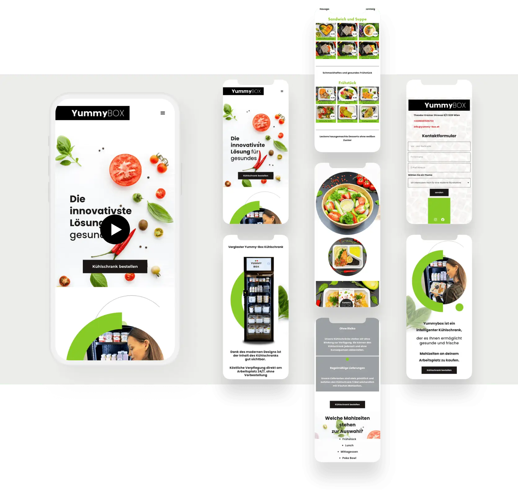 Nowoczesna strona internetowa producenta jedzenia do biura Yummy Box z kolorową grafiką i intuicyjnym interfejsem