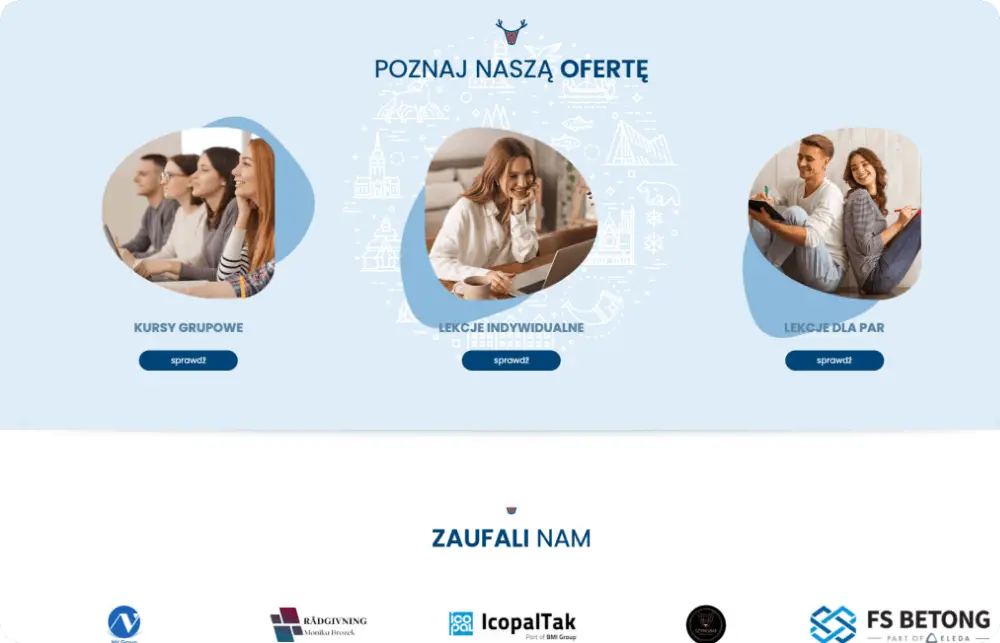 Nowoczesna strona internetowa Nordiska dla szkoły języka norweskiego z intuicyjnym interfejsem i sklepem online