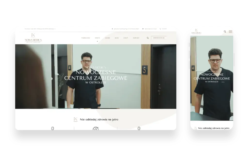 Strona internetowa centrum zabiegowego Nowa Medica w Ostrołęce z nowoczesnym projektem UX i animacjami