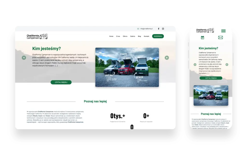 Strona internetowa Chalifornia Campervan zaprojektowana przez SMART Agency