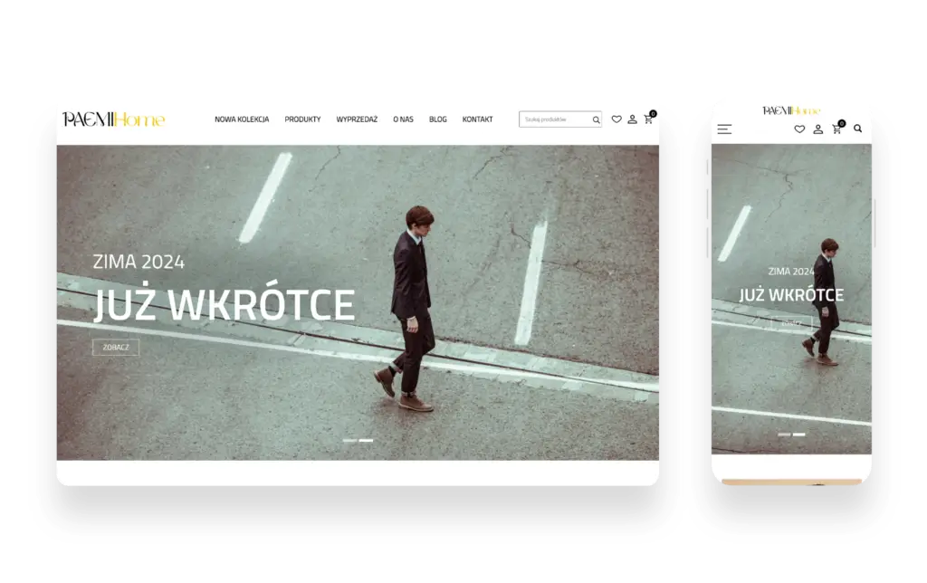 Zrzut ekranu sklepu internetowego PAEMIHome z tekstyliami domowymi i intuicyjnym interfejsem użytkownika