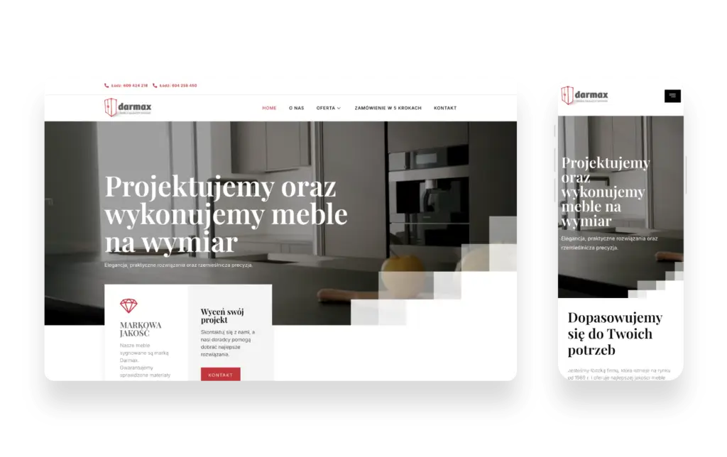 Projekt strony internetowej Darmax prezentujący nowoczesny design i funkcjonalność dla firmy meblarskiej