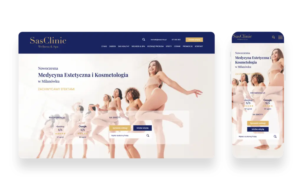 Strona internetowa SAS Clinic z nowoczesnym interfejsem UX/UI dla kliniki medycyny estetycznej