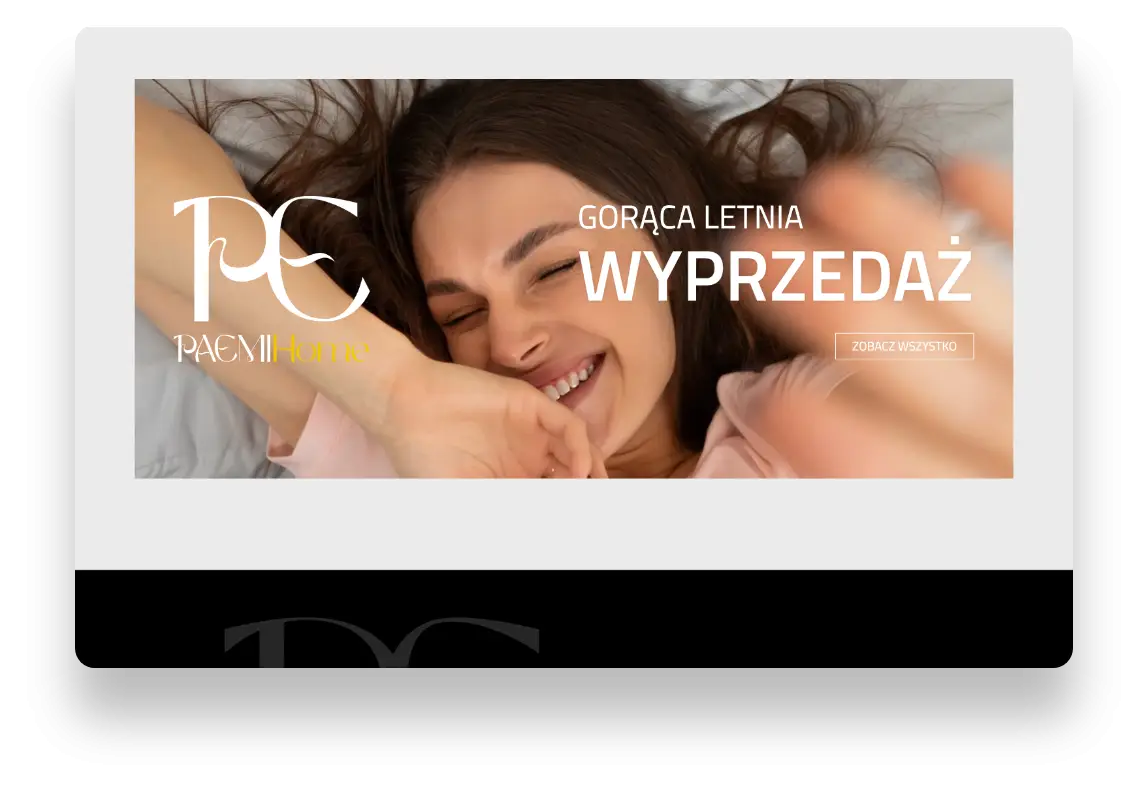 Nowoczesny interfejs sklepu internetowego PAEMIHome z tekstyliami domowymi na różnych urządzeniach