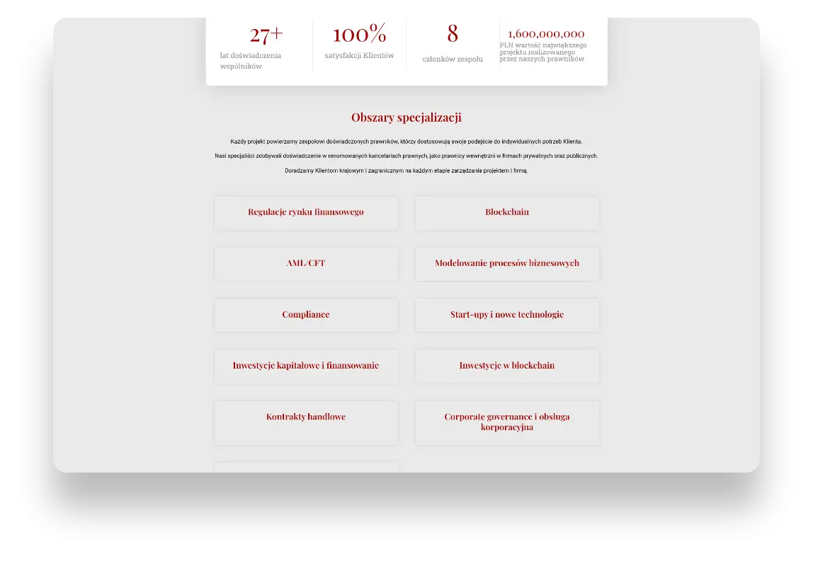Nowoczesny interfejs strony internetowej kancelarii prawnej Lawarton z intuicyjną nawigacją i responsywnym designem