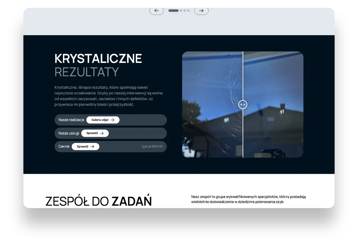 Nowoczesna strona internetowa Fix Glass z intuicyjnym interfejsem do usług renowacji szklanych powierzchni