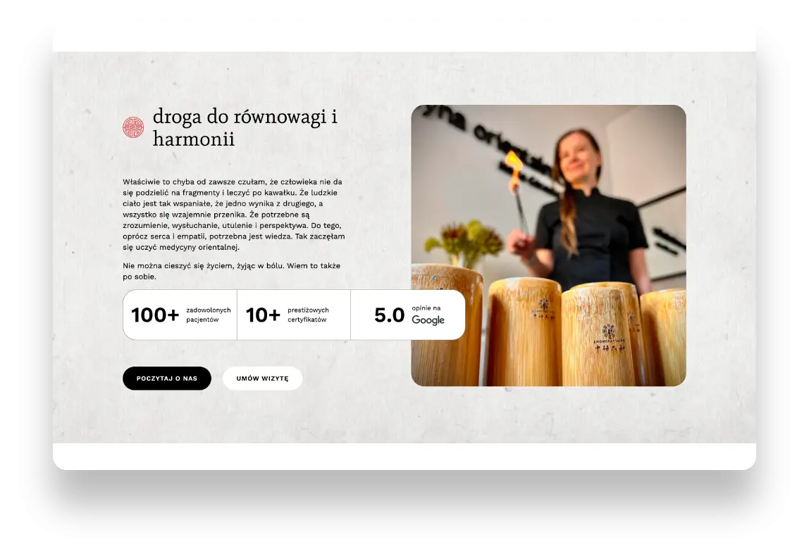 Nowoczesny interfejs strony Medycyna Orientalna Marta Górecka z elementami UX/UI i responsywnym designem