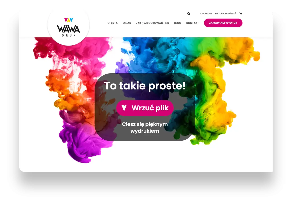Nowoczesny interfejs sklepu internetowego WAWA Druk z produktami poligraficznymi i intuicyjną nawigacją