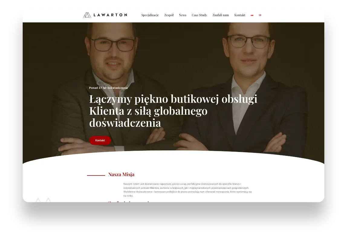 Nowoczesna strona internetowa kancelarii prawnej Lawarton z intuicyjnym interfejsem i responsywnym designem