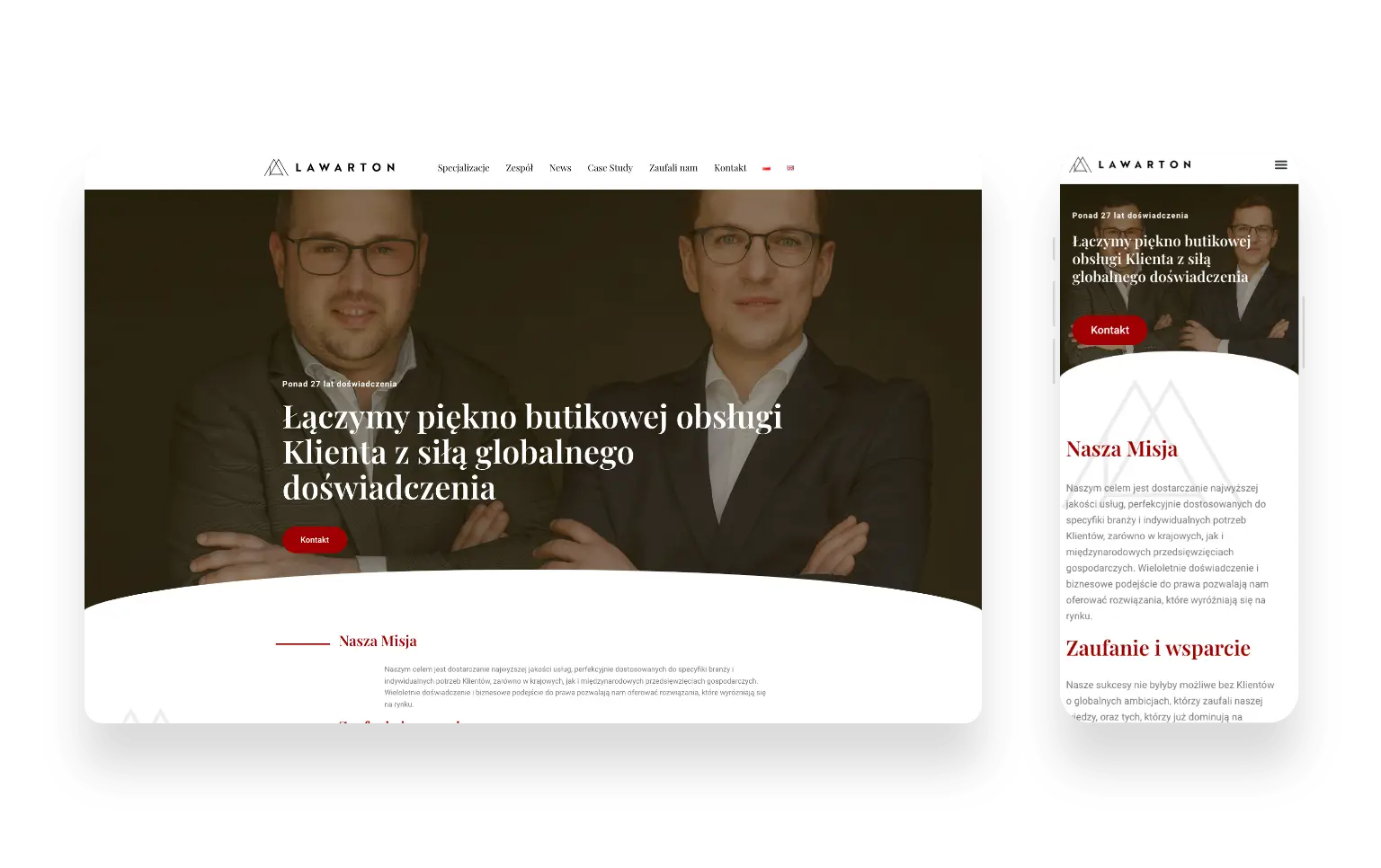 Nowoczesna strona internetowa kancelarii prawnej Lawarton z intuicyjnym interfejsem UX/UI i responsywnym designem