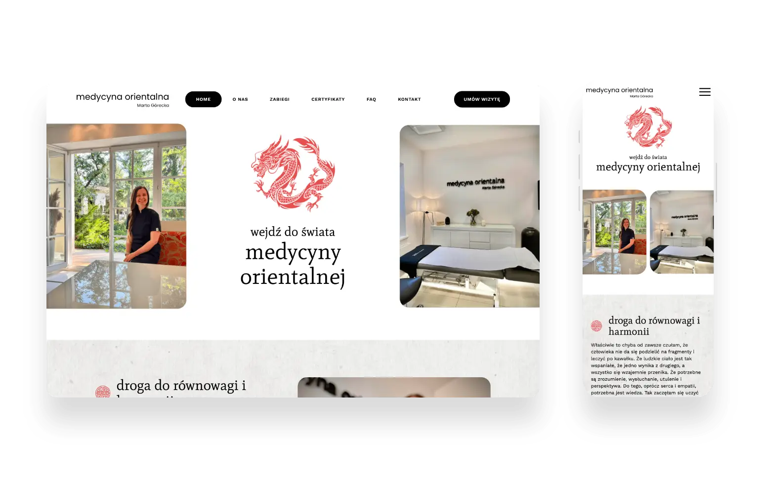 Logo Medycyna Orientalna Marta Górecka z elementami graficznymi nawiązującymi do medycyny orientalnej