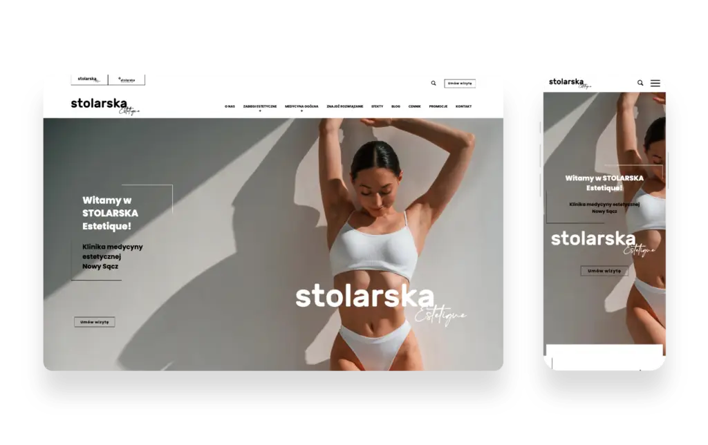 Nowoczesna strona internetowa Centrum Medycznego Stolarska Estetique z ofertą usług medycznych i estetycznych