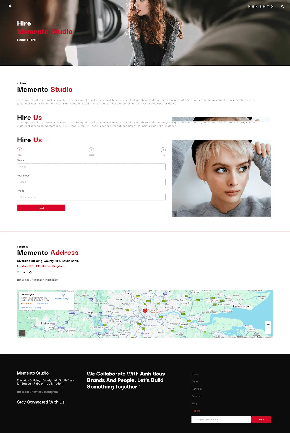 Strona produktu szablonu Memento dla studiów fotograficznych z nowoczesnym designem i funkcjami WordPress