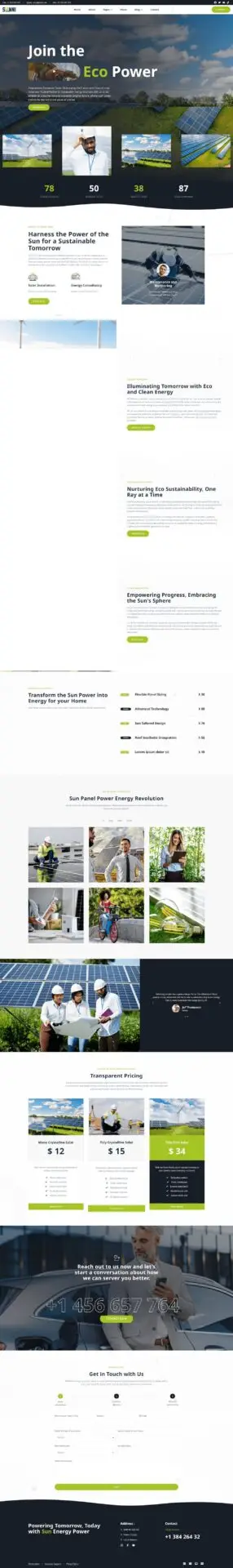 Responsywny szablon Sunni Solar dla firm z branży energii słonecznej i odnawialnej