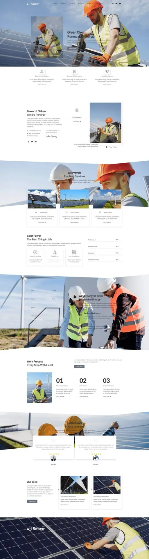 Responsywny szablon Renergy dla firm z branży energii odnawialnej na różnych urządzeniach