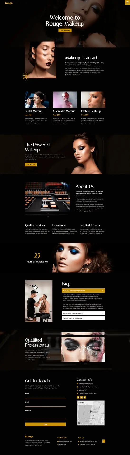 Strona główna szablonu Rouge dla firm beauty i makijażu z nowoczesnym, estetycznym designem