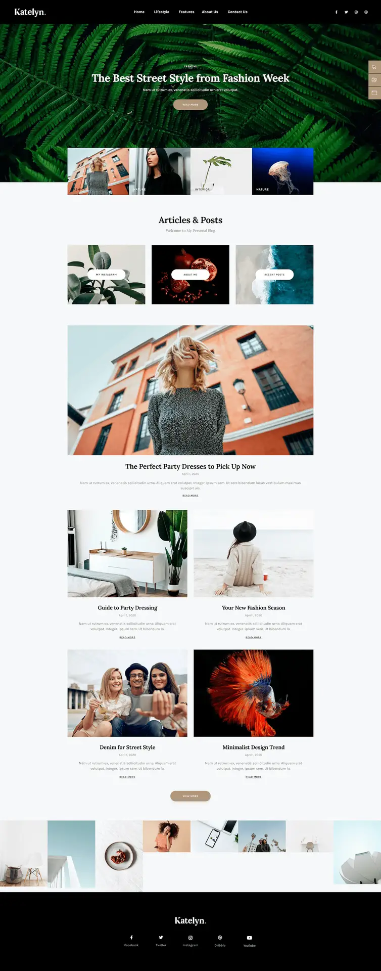 Widok strony głównej szablonu Katelyn dla nowoczesnych blogów WordPress z minimalistycznym designem