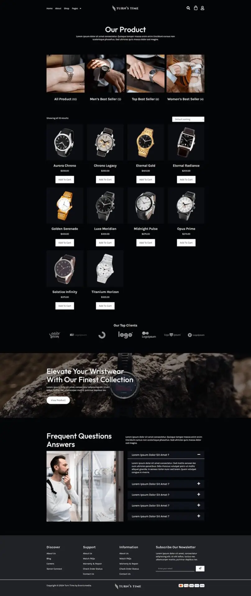 Responsywny szablon Turnstime dla sklepu internetowego z eleganckim i nowoczesnym designem WooCommerce