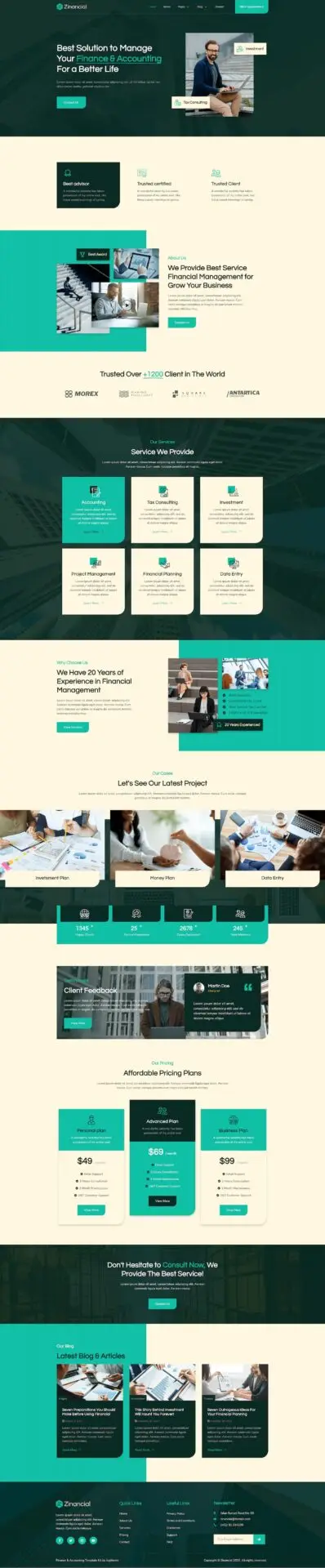 Widok responsywnego szablonu Zinancial dla firm finansowych na urządzeniu mobilnym