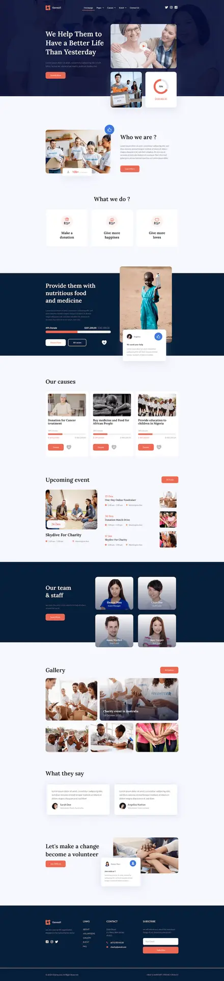 Podgląd szablonu Gaveall dla stron organizacji charytatywnych i non-profit z nowoczesnym designem