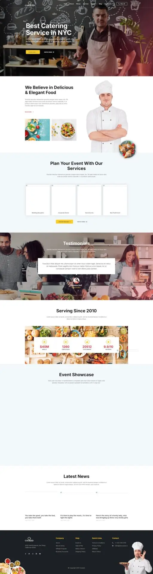 Responsywny szablon Cooked dla firm cateringowych i restauracji z nowoczesnym designem i łatwą edycją