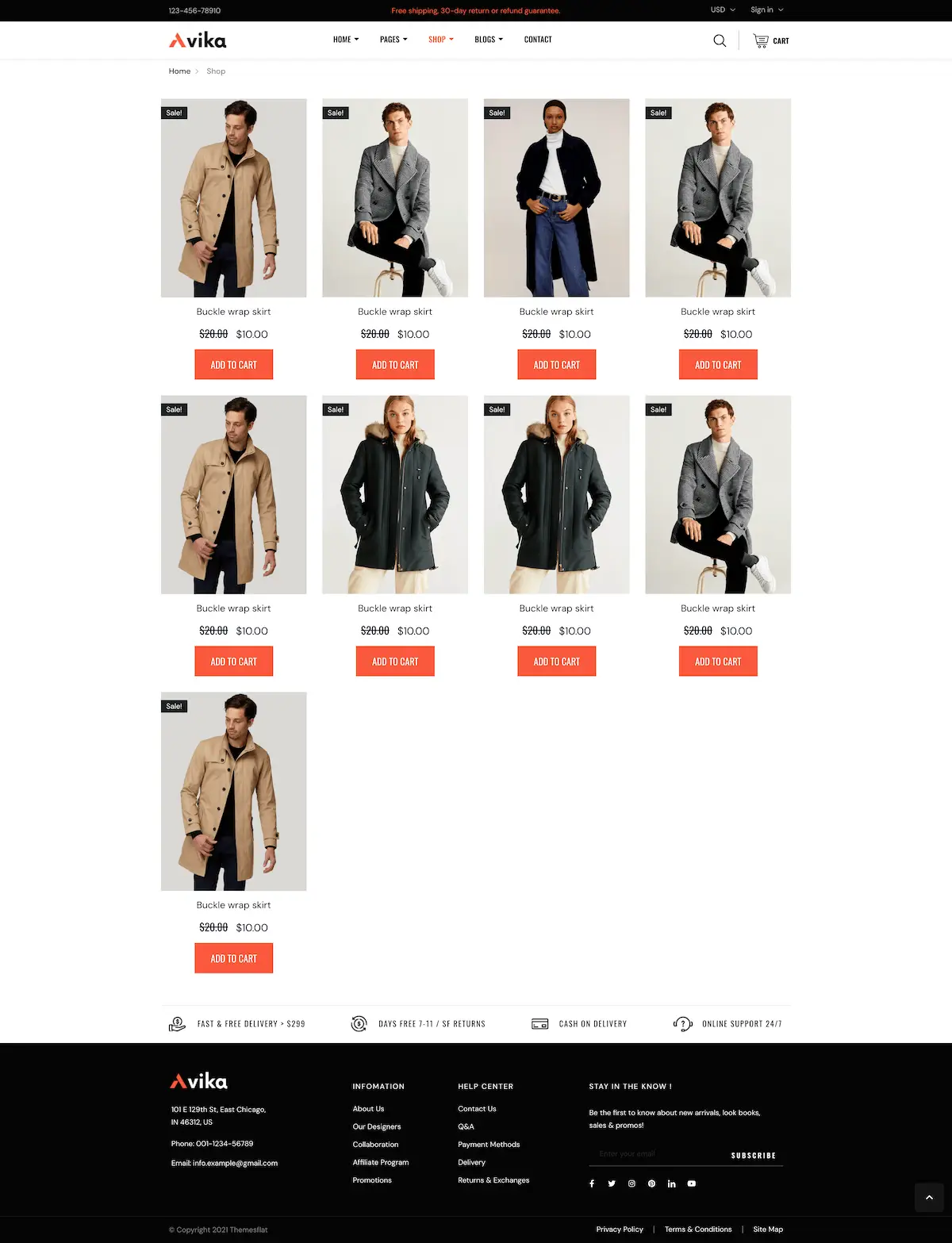 Widok szablonu Avika dla sklepu modowego z eleganckim, responsywnym designem kompatybilnym z WooCommerce