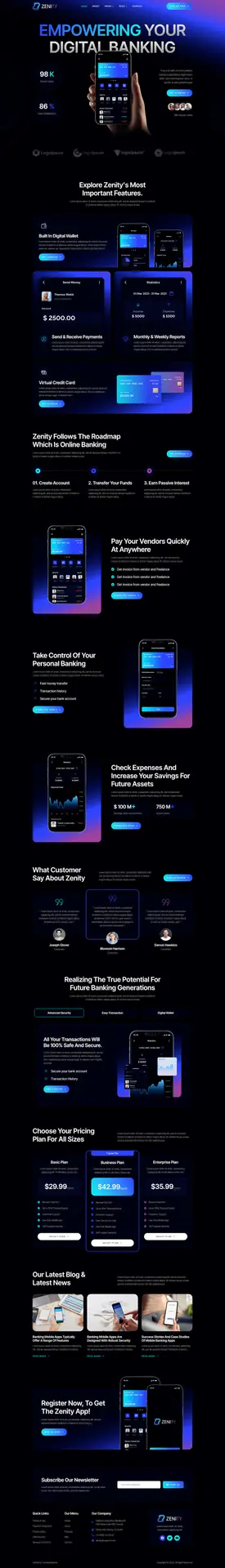 Zrzut ekranu strony produktu szablonu Zenity na SMART Agency do promocji aplikacji mobilnych