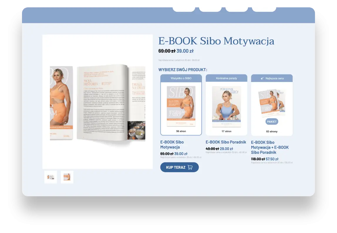 Nowoczesny interfejs strony SIBO Wojowniczka z czytelną prezentacją historii i ebooków o SIBO