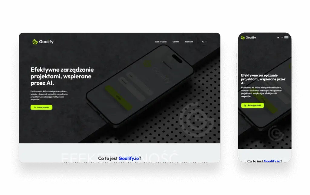 Strona internetowa Goalify zaprojektowana przez SMART Agency z nowoczesnym layoutem i intuicyjnym UX/UI