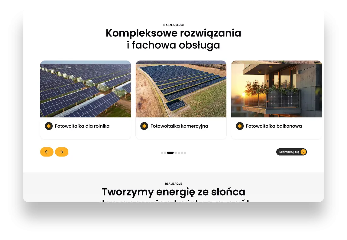 Strona internetowa Suntrans prezentująca ofertę fotowoltaiki z danymi liczbowymi i formularzem kontaktowym