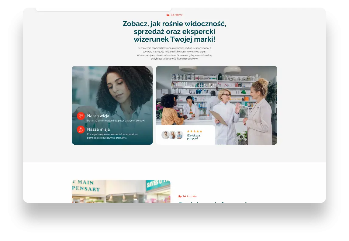 Interfejs strony Vitalek Produkty zaprojektowany przez SMART Agency z nowoczesnym układem i czytelną prezentacją usług f