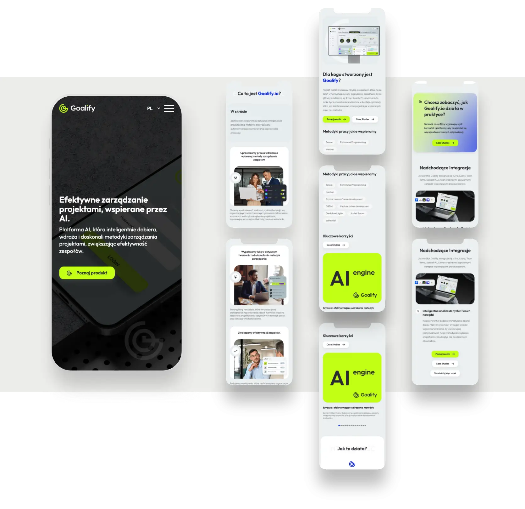 Nowoczesny projekt strony internetowej Goalify z elementami graficznymi i przejrzystym układem UX/UI