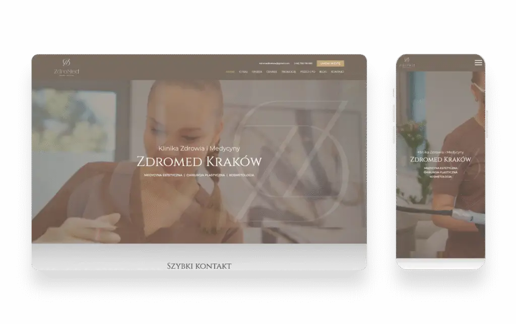 Nowoczesna strona internetowa kliniki Zdromed z estetycznym designem i intuicyjną nawigacją