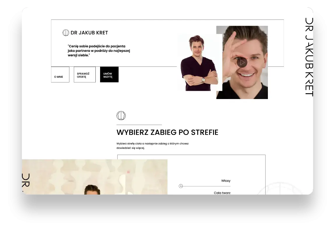 Strona internetowa dr Jakuba Kreta z nowoczesnym projektem i przejrzystą ofertą zabiegów medycyny estetycznej